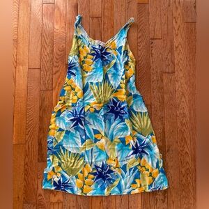blue green yellow Hawaiian tropical vintage mini dress